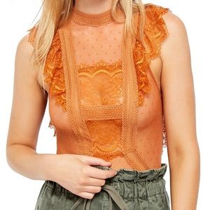 Free People Winnie Lace Bodysuit Copper